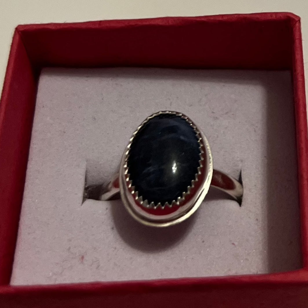 oval sodalite sterling silver ring size 7.5