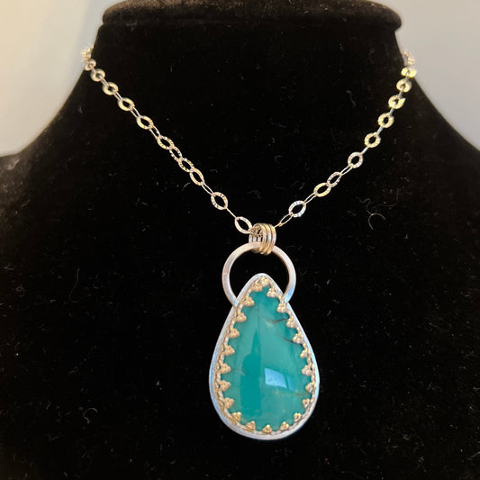 Teardrop hubei turquoise pendant on 18" + 3" extension sterling silver chain