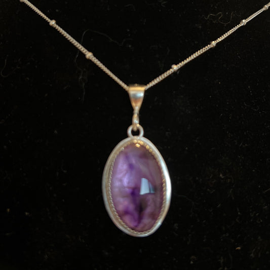 Oval phantom amethyst pendant with 20" + 3" extension sterling silver chain