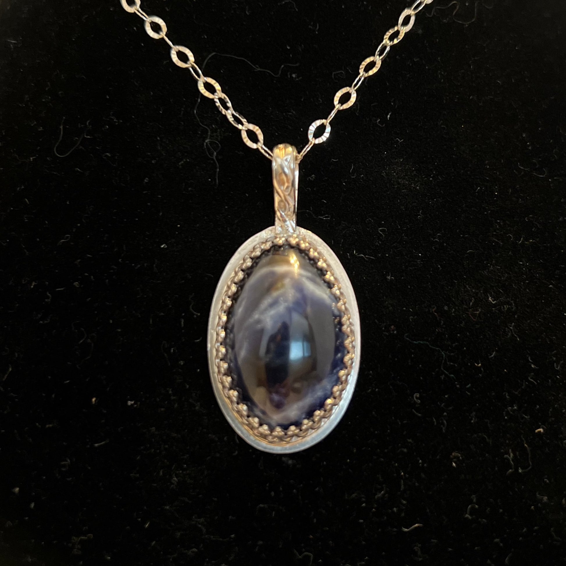 Oval sodalite on sterling silver with 20" sterling silver chain