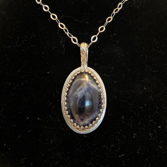 Oval sodalite on sterling silver with 20" sterling silver chain