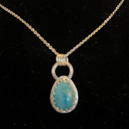 teardrop blue opal on sterling silver chain
