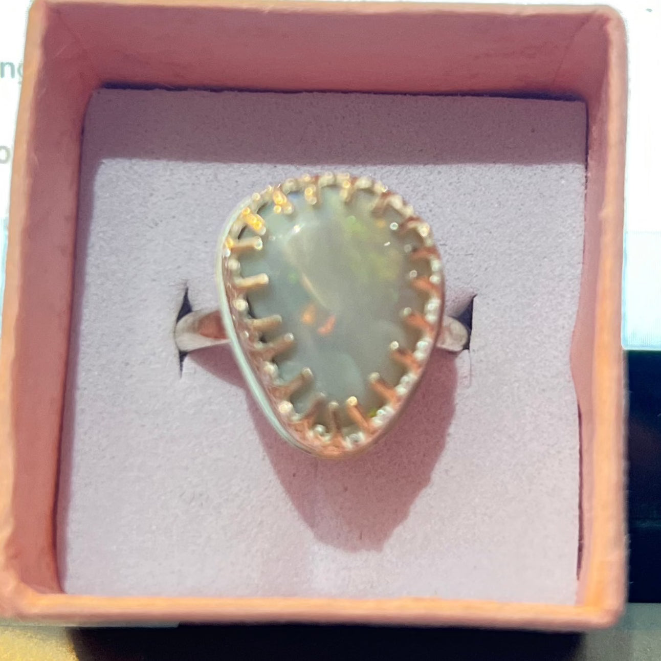 Teardrop Opal sterling silver ring size 7.75