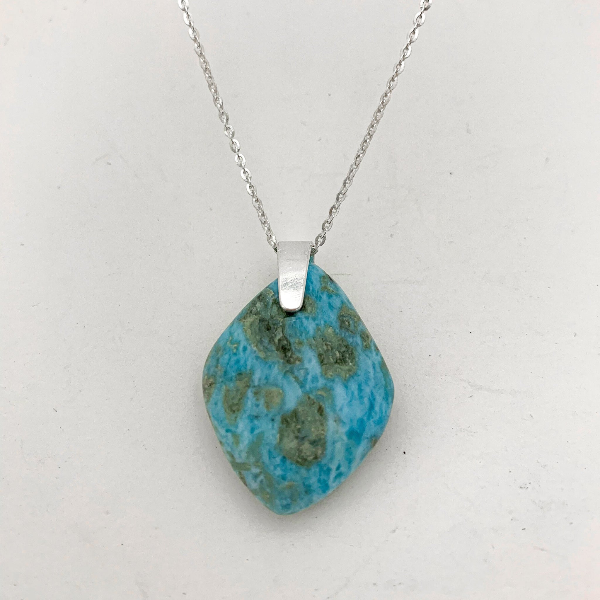 Trapezoid Larimar on simple sterling silver bail with sterling silver chain