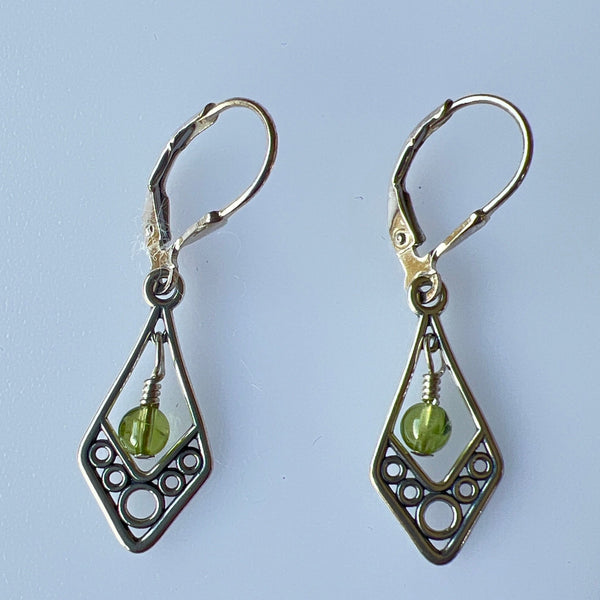 sterling silver filigree with peridot dangle earrings