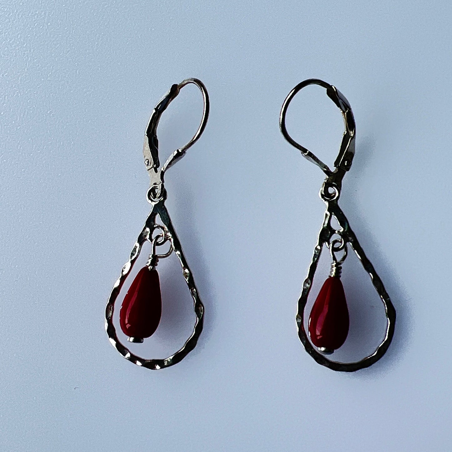 Sterling silver pear shape with natural stone dangle earrings