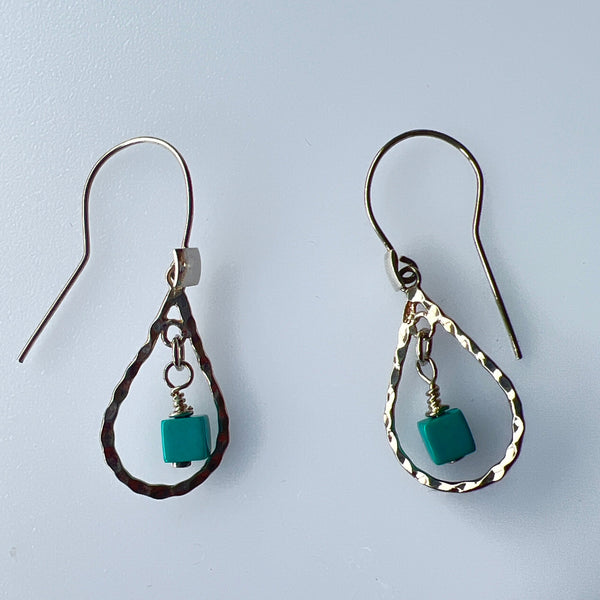 terling silver pear shape with natural turqoise dangle earrings