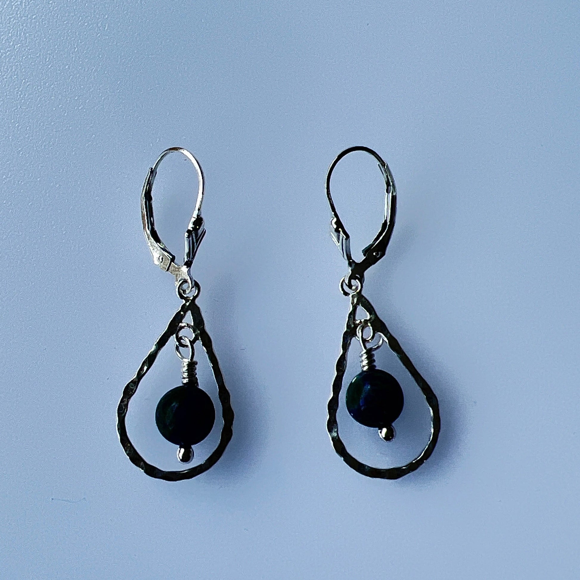 Sterling silver pear shape with chrysocolla dangle earrings