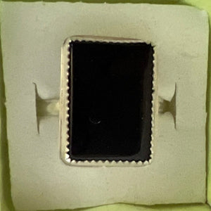 Black rectangular Onyx sterling silver ring size 11.5