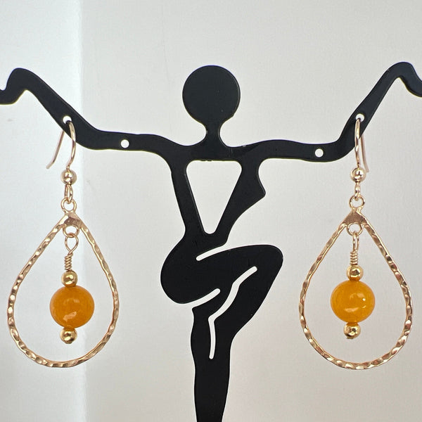 Gold filled pear shape with natural stone dangle earrings