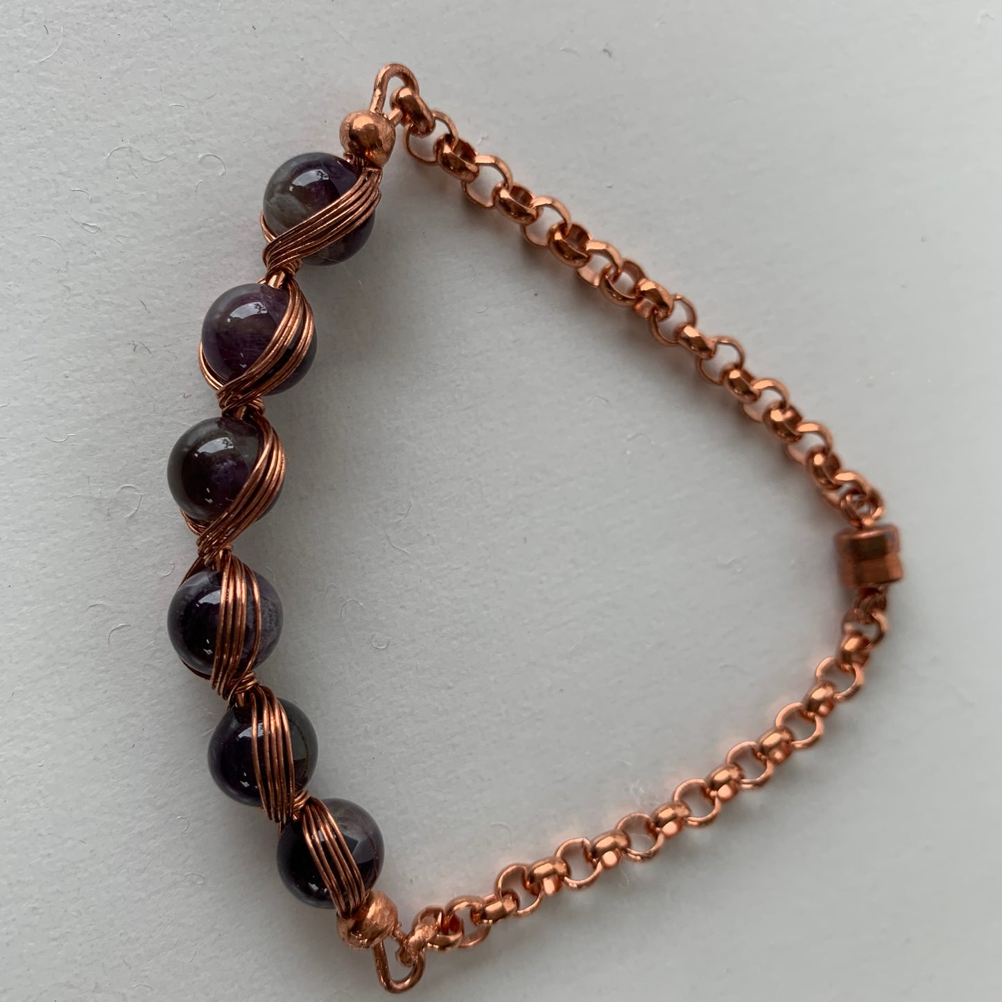 Amethyst Beads copper bracelet with copper magnet clasp