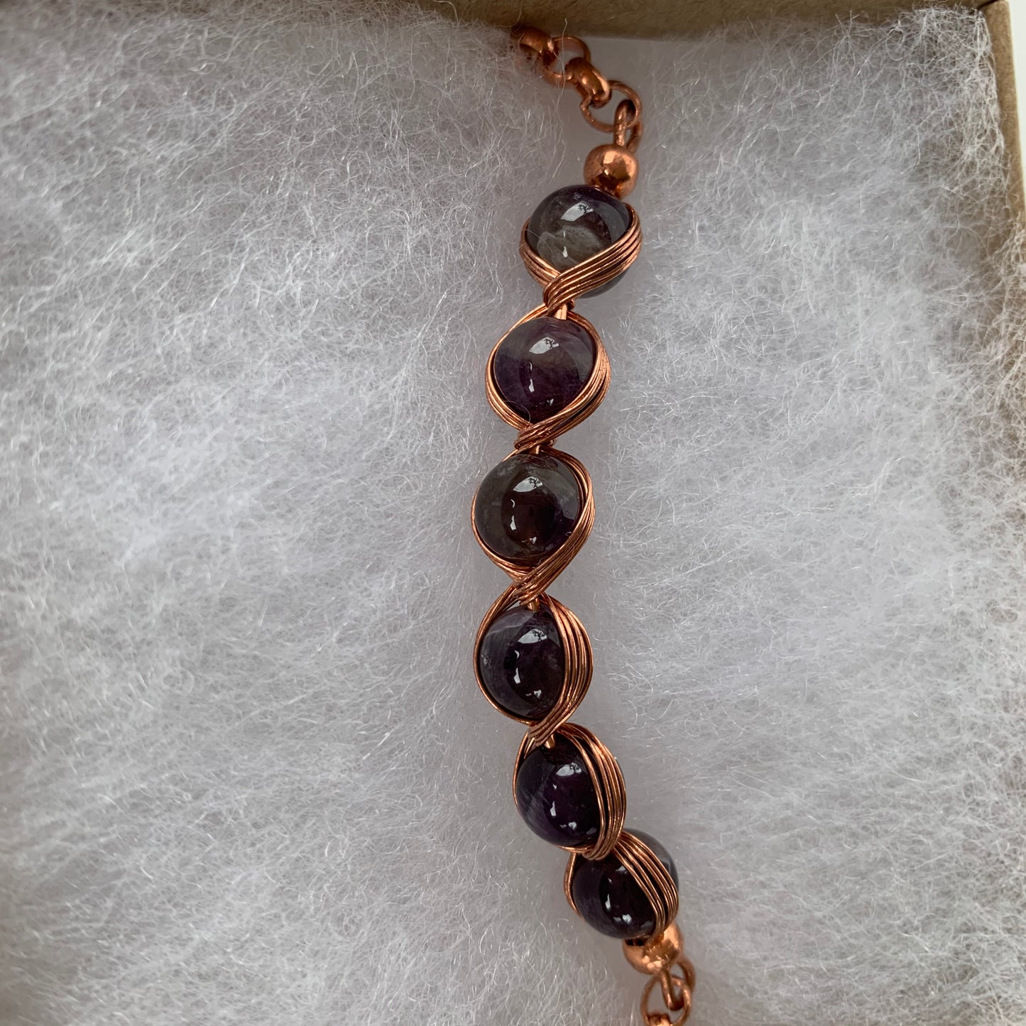 Amethyst Beads copper bracelet with copper magnet clasp