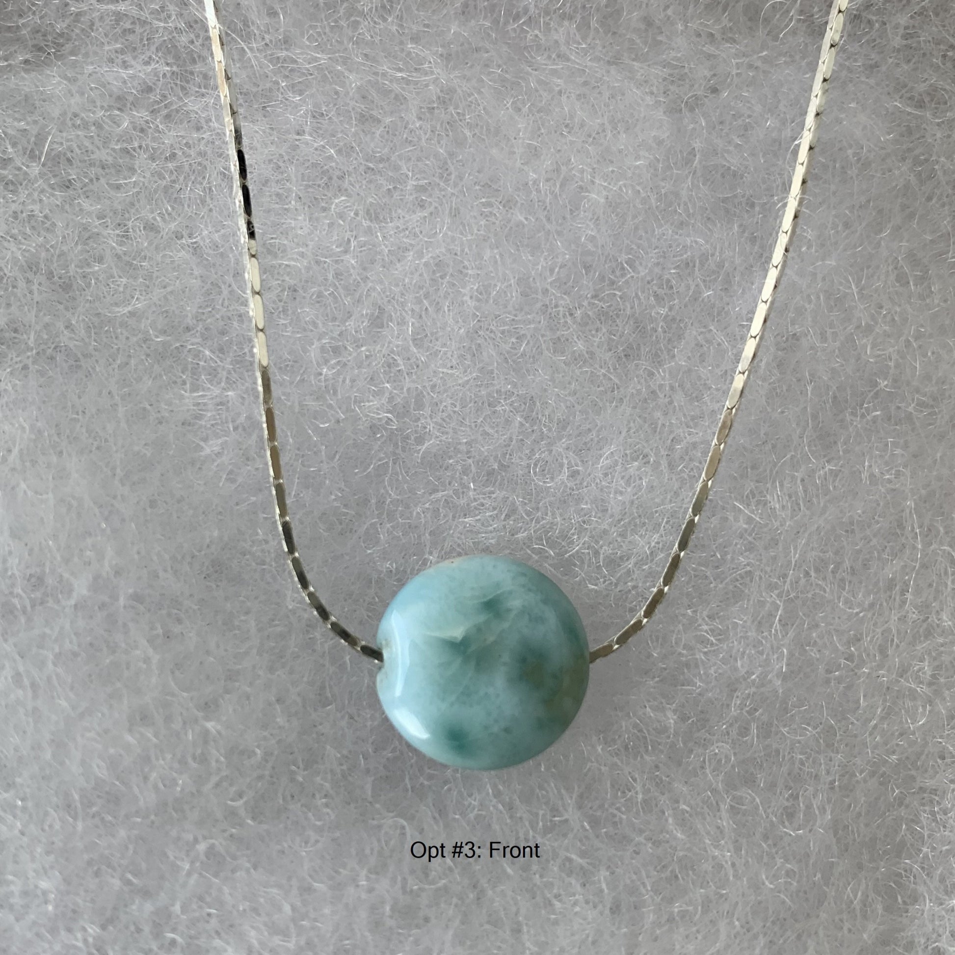 Larimar disc  on sterling silver chain