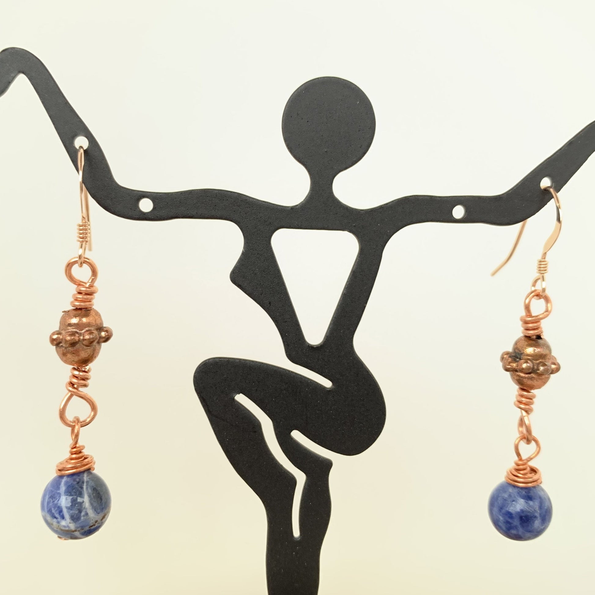 cute everyday wear 8mm Brazilian Sodalite bead wired wrap on copper bead and copper on gold filled ear wires