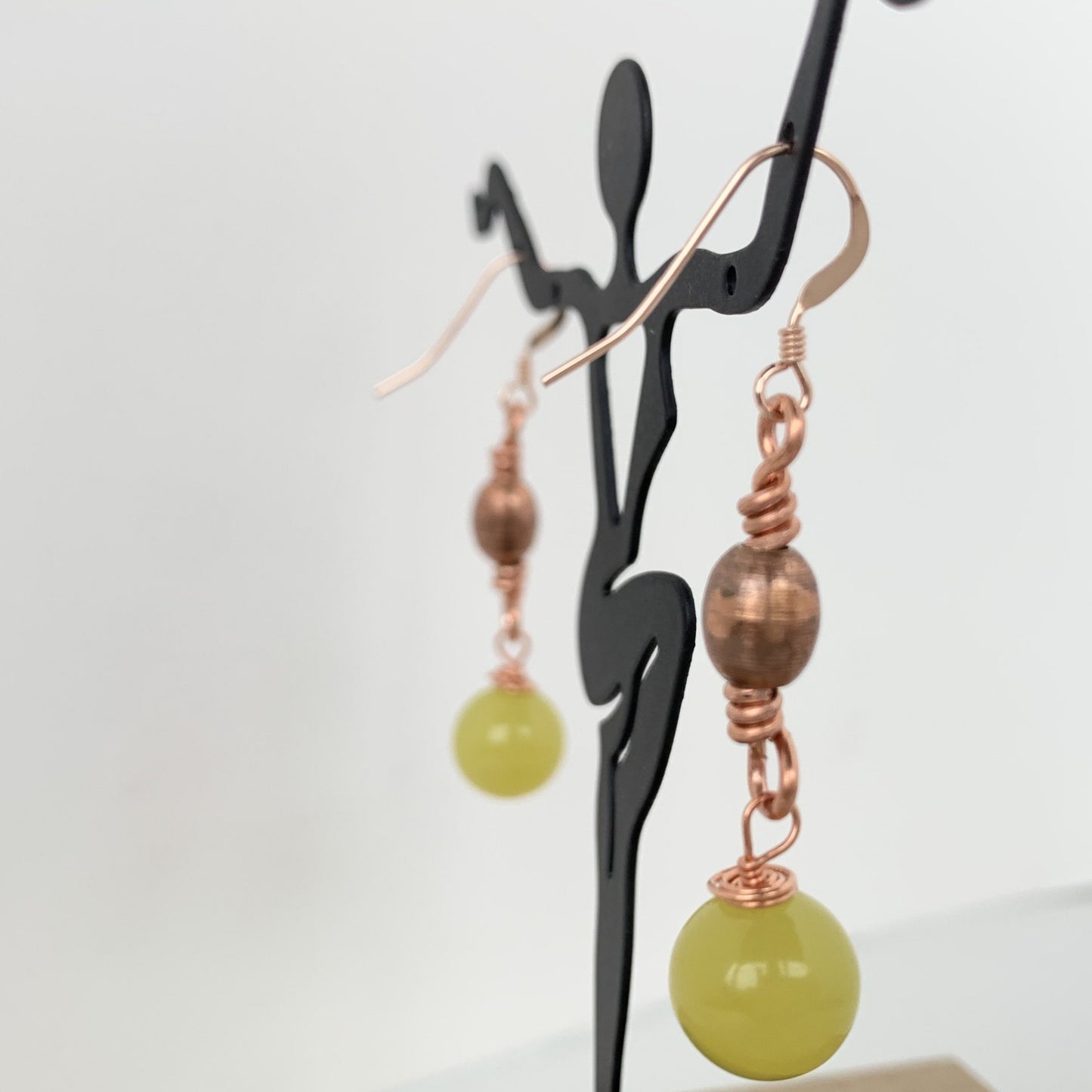 Natural gemstone copper dangle earrings