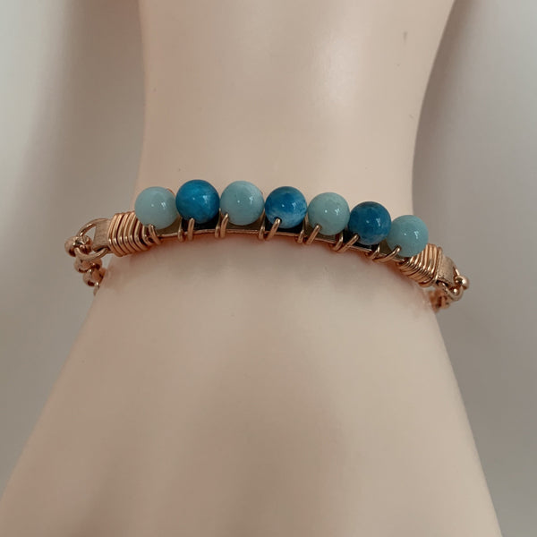 4mm Apatite & Amazonite wire wrapped on copper with copper clasp