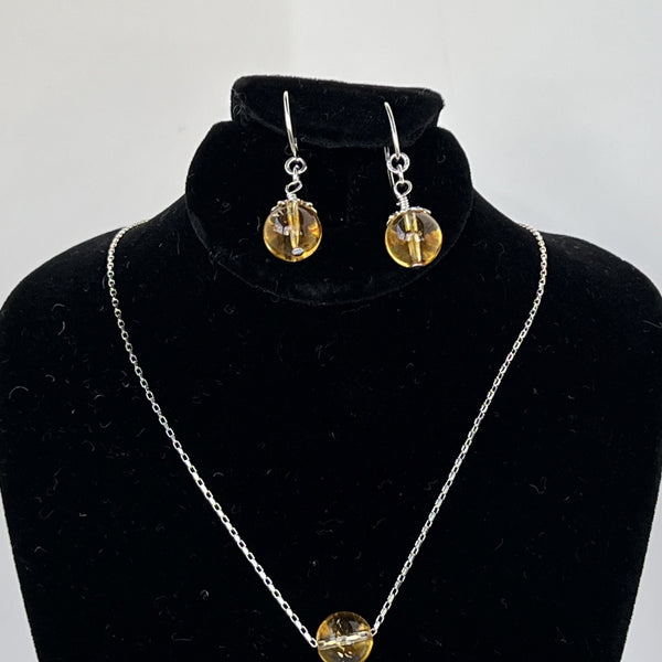 10mm Citrine beads earrings and necklace with magnet clasp