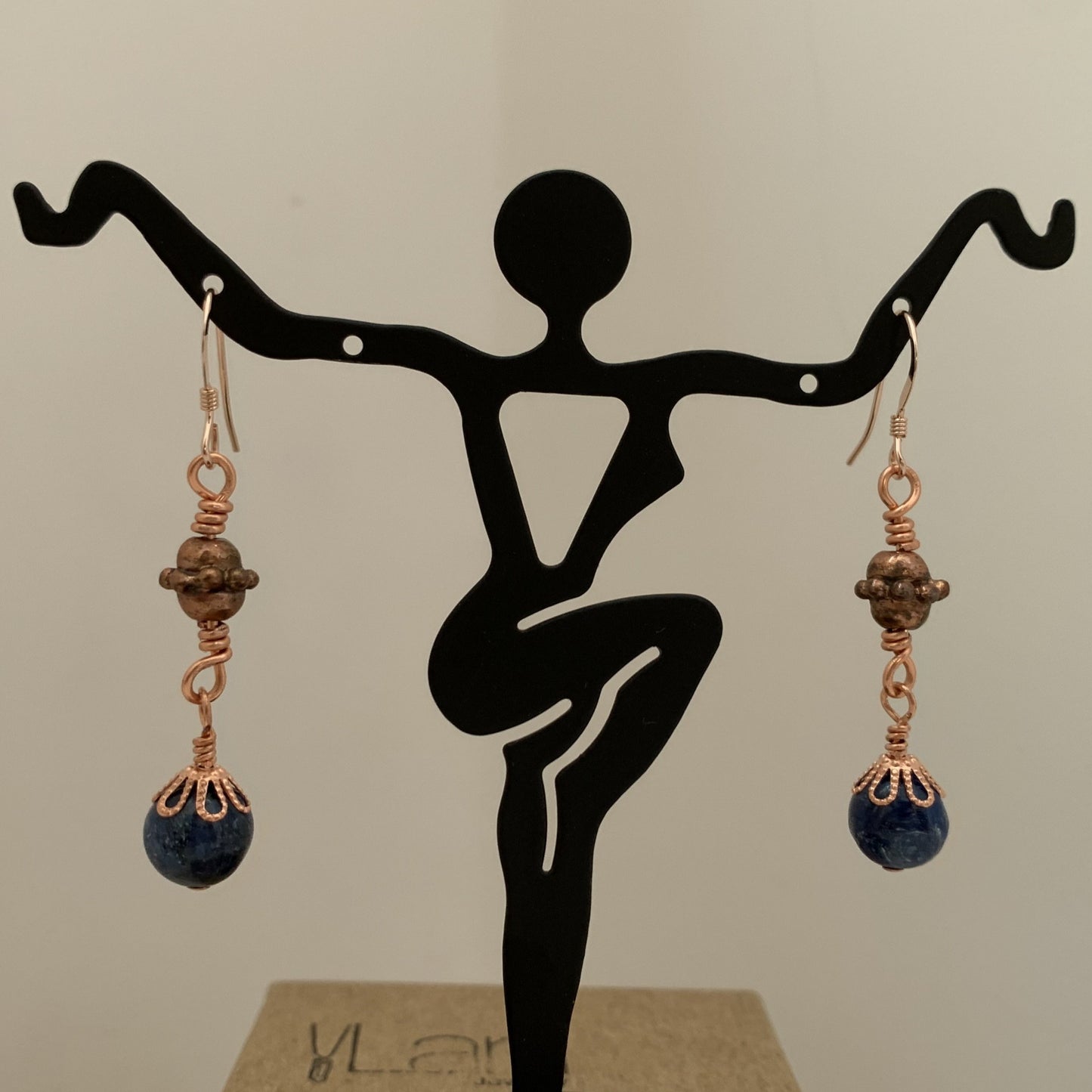 Kyanite copper dangle earring with gold filled ear wire