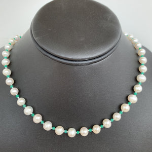 7mm AA fresh water pearl with 2mm Canadian jade individually knot with sterling silver pearl clasp