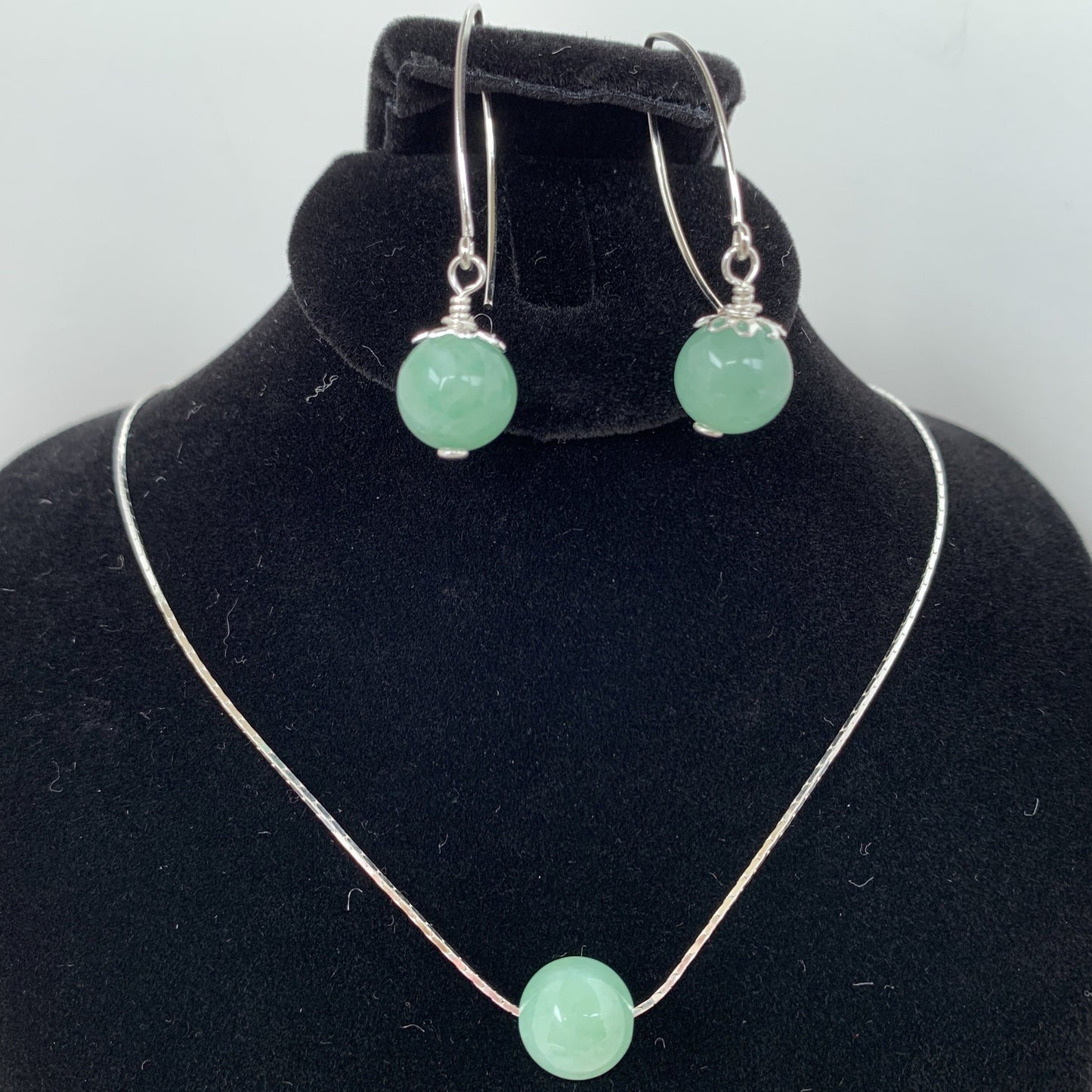 10mm AAA natural burma jade on sterling silver chain and earrings set