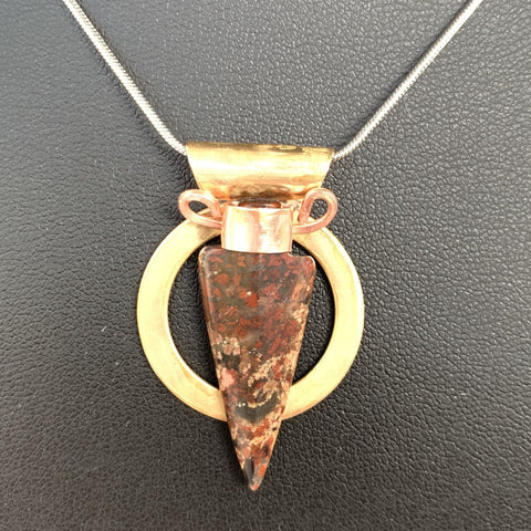 Petesite arrowhead on brass/copper with silver plated chain 