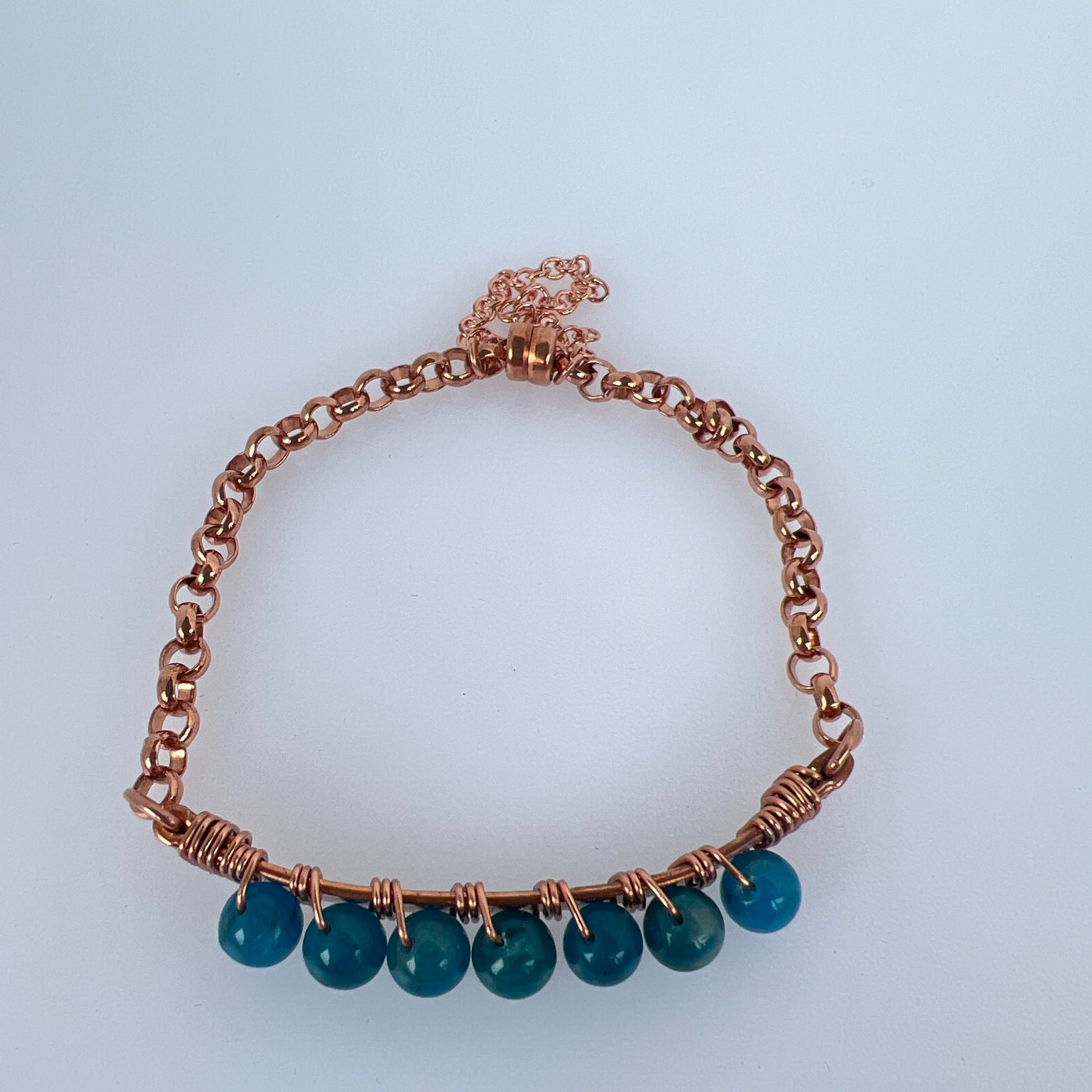 6mm apatite wire wrapped on copper plated and copper rolo chain finished up with copper magnet