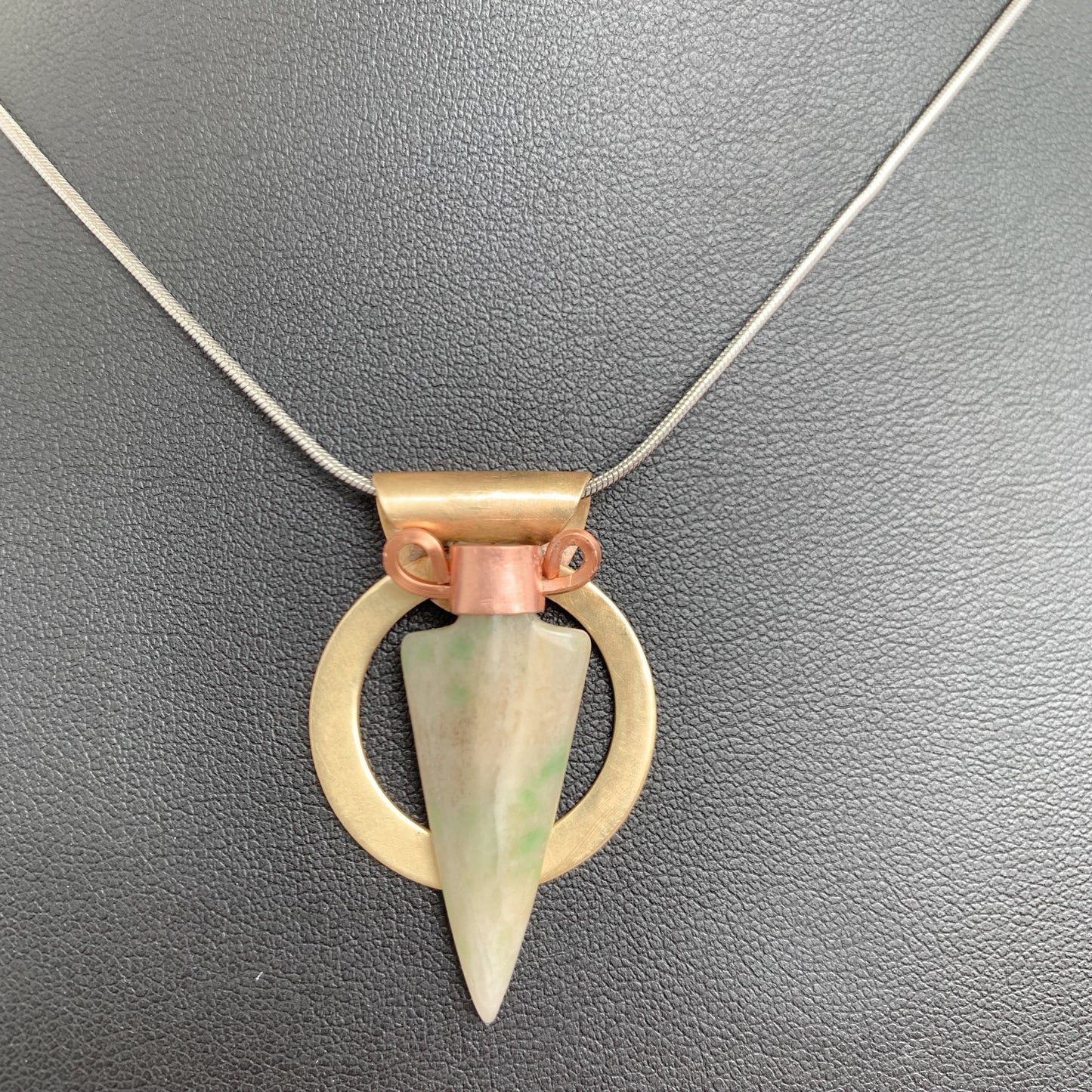arrowhead honey jade on brass/copper mounting with silver plated chain