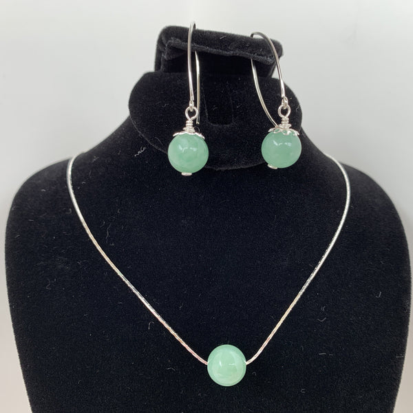 Natural Burma jade pendant and earrings set