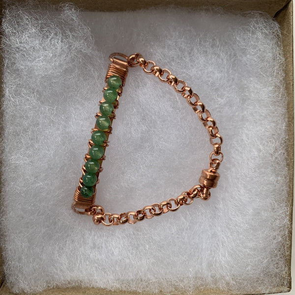 9 - 3mm taiwan jade on copper wires and copper rolo chain with copper magnetic clasp