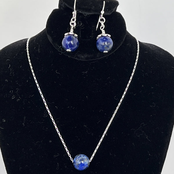 10mm Lapis beads earrings & necklace with magnet clasp
