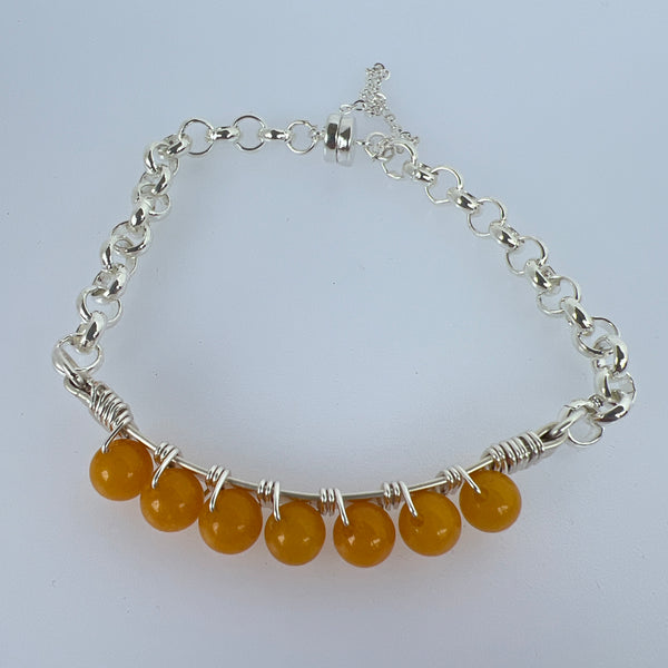 6mm honey jade beads wire wrapped on silver plated with silver plate magnet bracelet