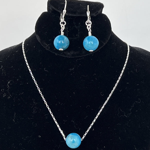10mm Apatite beads earrings & necklace with magnet clasp