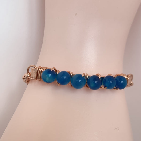 6mm blue agate wire wrapped copper with magnetic copper clasp