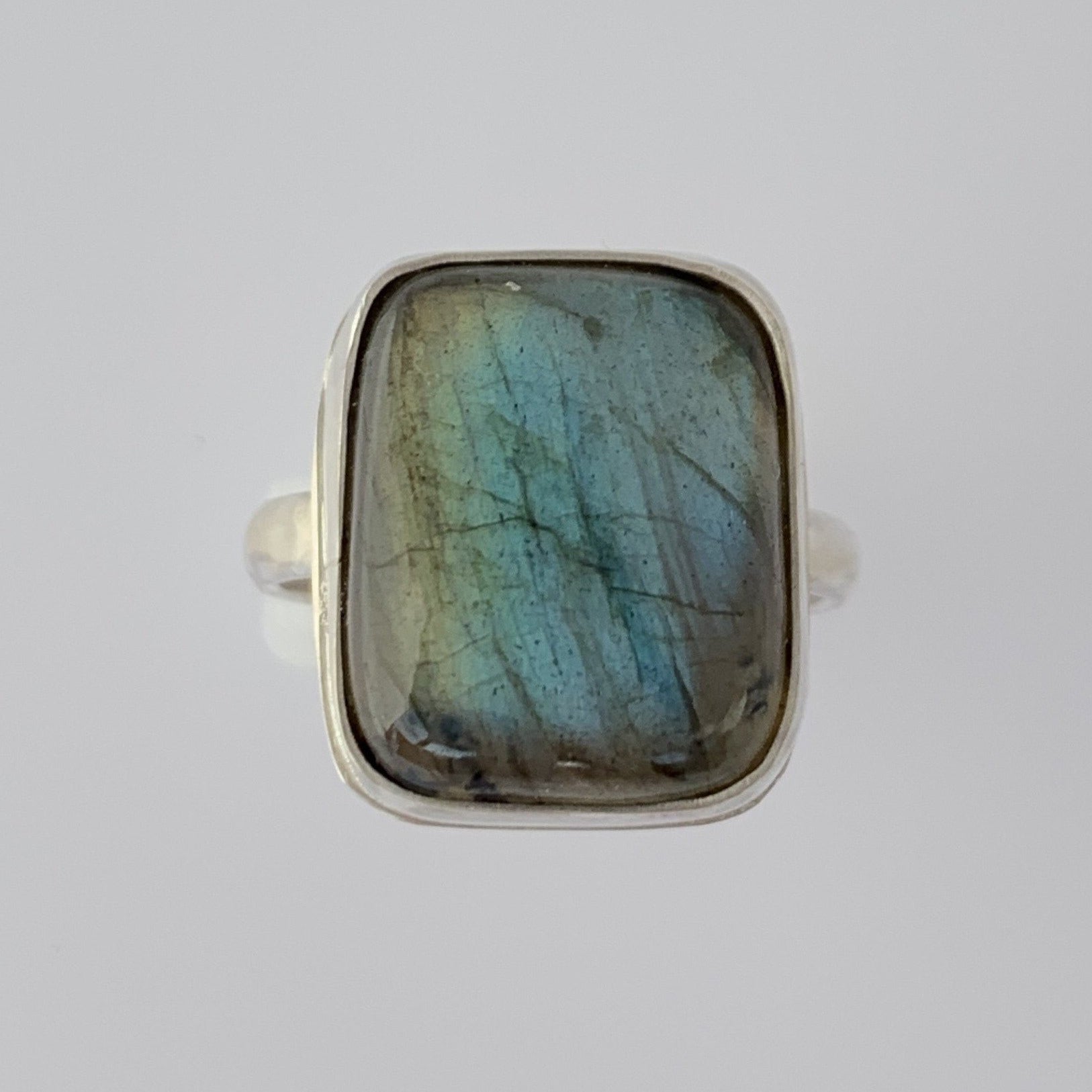 Rectangle Labradorite embedded in sterling silver size 7 ring