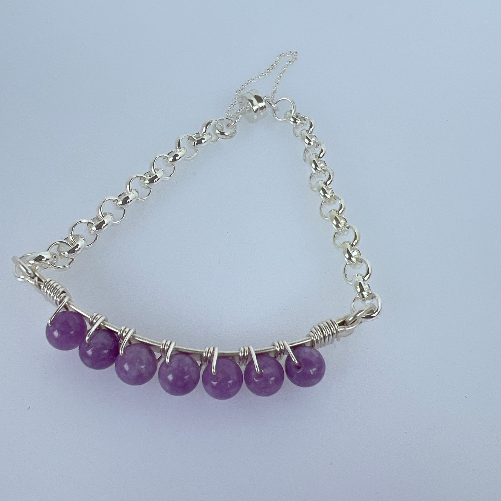 6mm lepidolite beads wire wrapped on silver plated with silver plate magnet bracelet