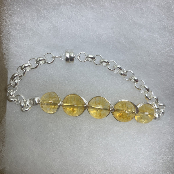 10mm citrine, beads with Egyptian style sterling silver wire wrapped with silver plated on stainless steel tool chain and magnetic clasp