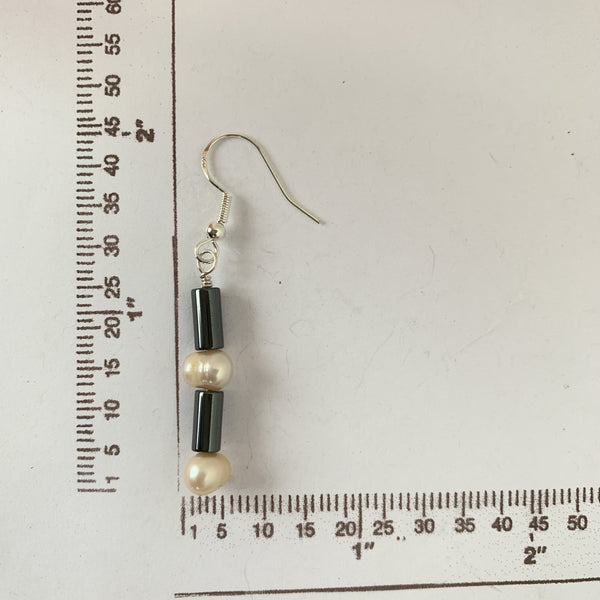 fresh water pearl with Hermalite dangle earrings