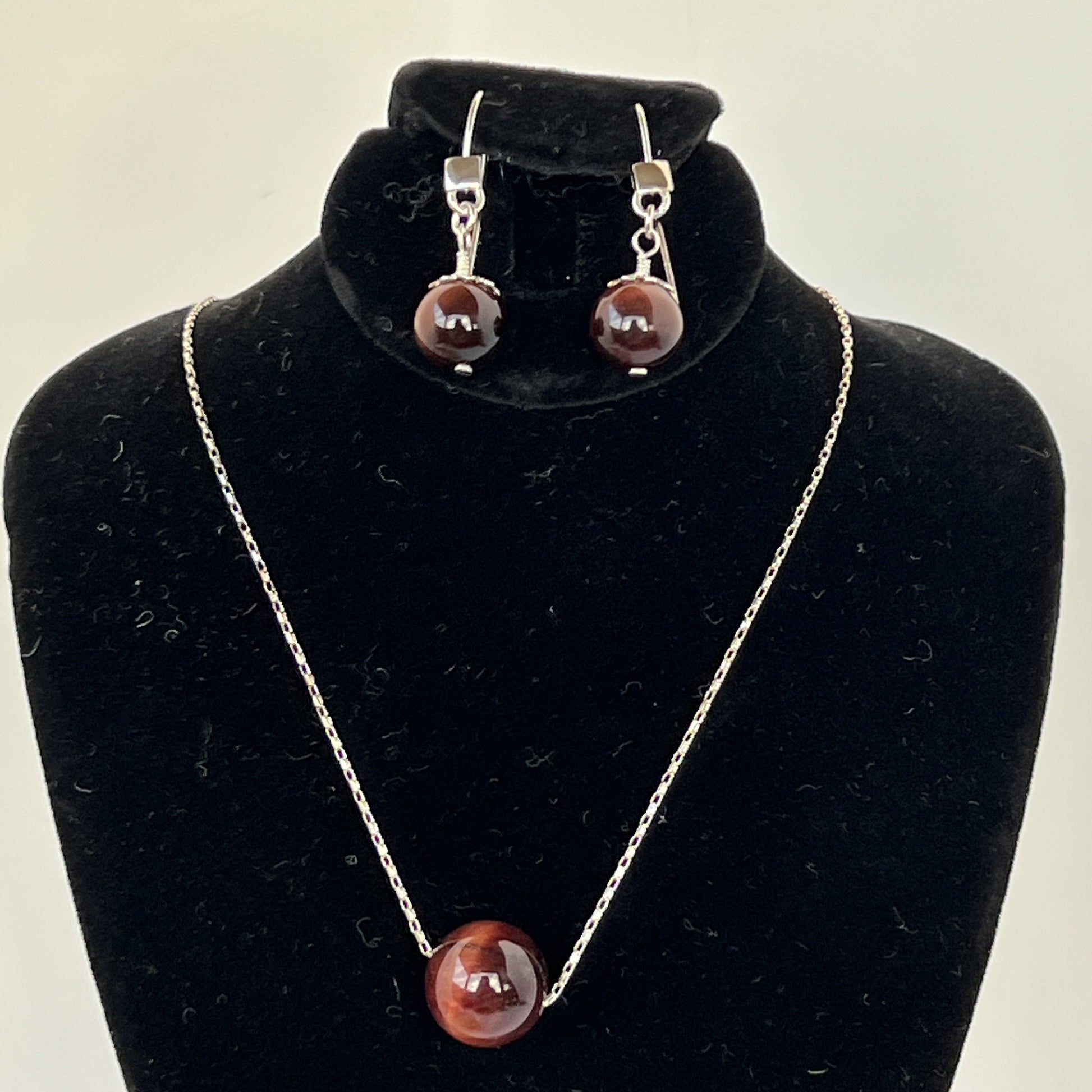 10mm red tiger eye earrings & 12mm pendant with sterling silver magnet clasp